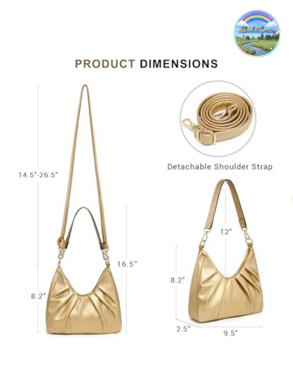 Vegan Leather Ruched Hobo Handbag Women's Shoulder Purse Crossbody with 2 Straps